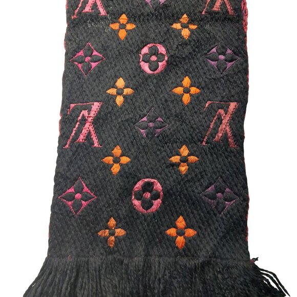 Louis Vuitton LV Black Pink Orange Multi-color Shine Monogram Logomania Scarf - Picture 5 of 8